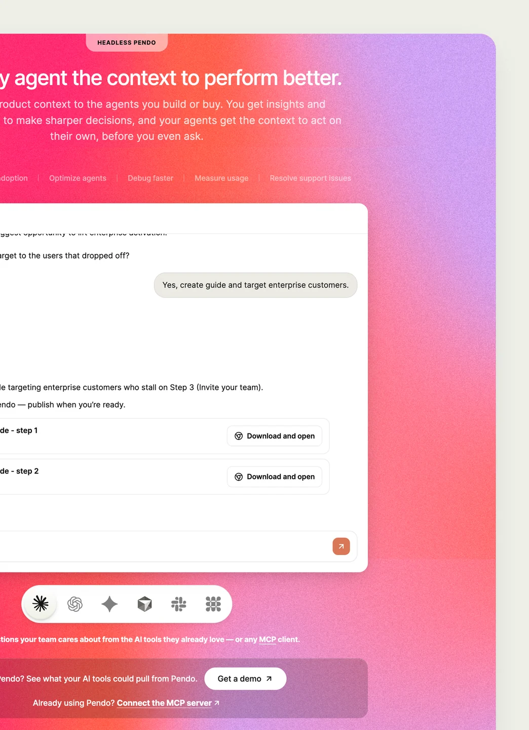 A still of the Headless Pendo section on its pink gradient